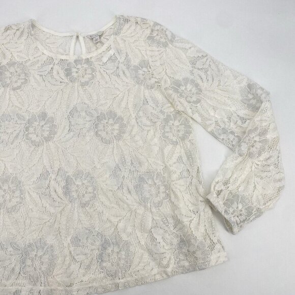 Cato EST 1946 Size L White Lace Metallic Accent Sheer Long Sleeve Blouse NWT - Picture 3 of 10